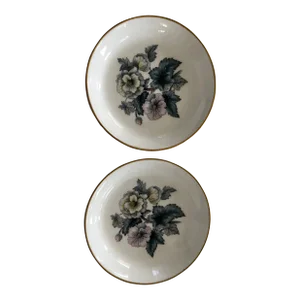 Mid 20th Century Royal Worcester Bone China Floral Coasters From England- Set of 2