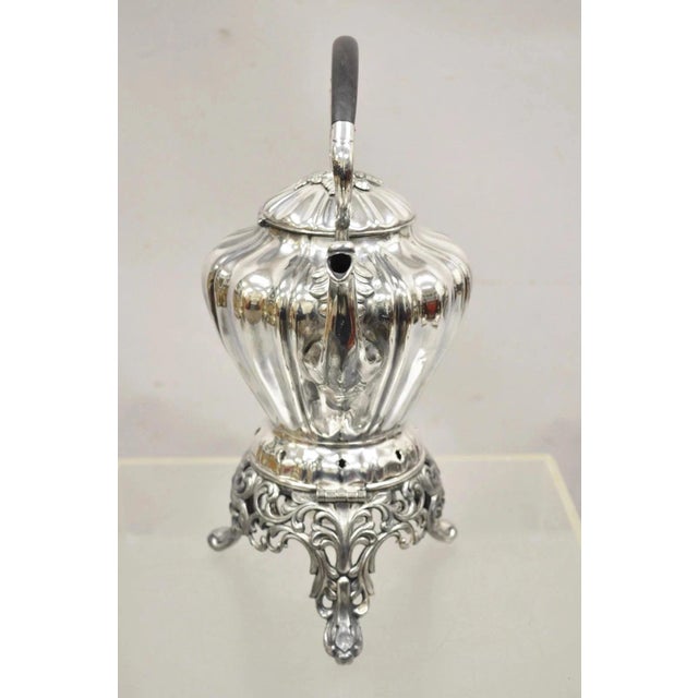 Antique Reed & Barton Silver Plated Victorian Tilting Tea Coffee Pot on Stand For Sale - Image 9 of 12