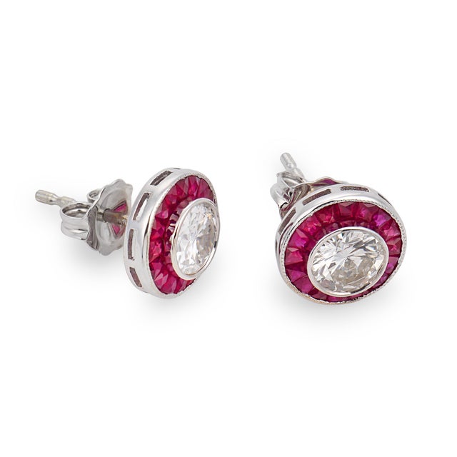 2010s Contemporary Diamond Ruby 18k White Gold Target Stud Earrings, A Pair For Sale - Image 5 of 7
