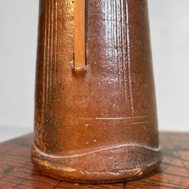 1950s Japanese Ceramic Ikebana Vase with Bamboo Handle, 1950s For Sale - Image 5 of 18