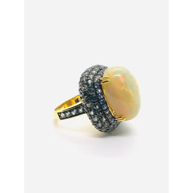 Art Deco Bochic “Orient” Vintage Natural Opal & Sapphire Ring Set In 18K & Silver For Sale - Image 3 of 13