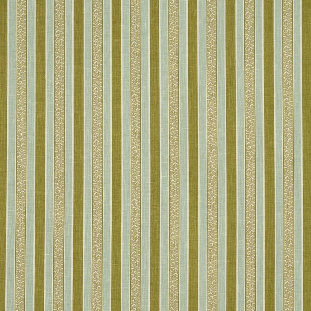 SAMPLE - Schumacher Auguste Stripe Fabric In Ciel & Leaf For Sale