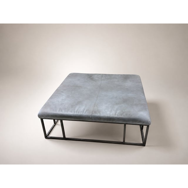 Modern Leather Ottoman Coffee Table With Metal Frame, 45" Square For Sale - Image 4 of 8
