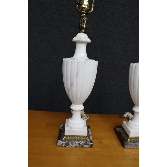 Mid 20th Century Pair of Italian Carved Marble Table Lamps With Brass Accents For Sale - Image 5 of 8