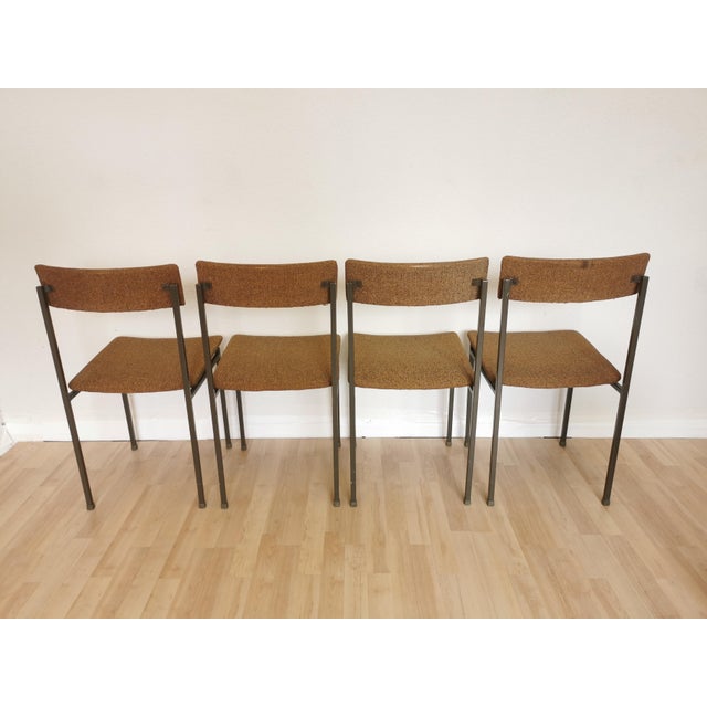 1970s Vintage Industrial Black Metal School Chairs with Brown Fabric Seats, 1970s, Set of 4 For Sale - Image 5 of 18