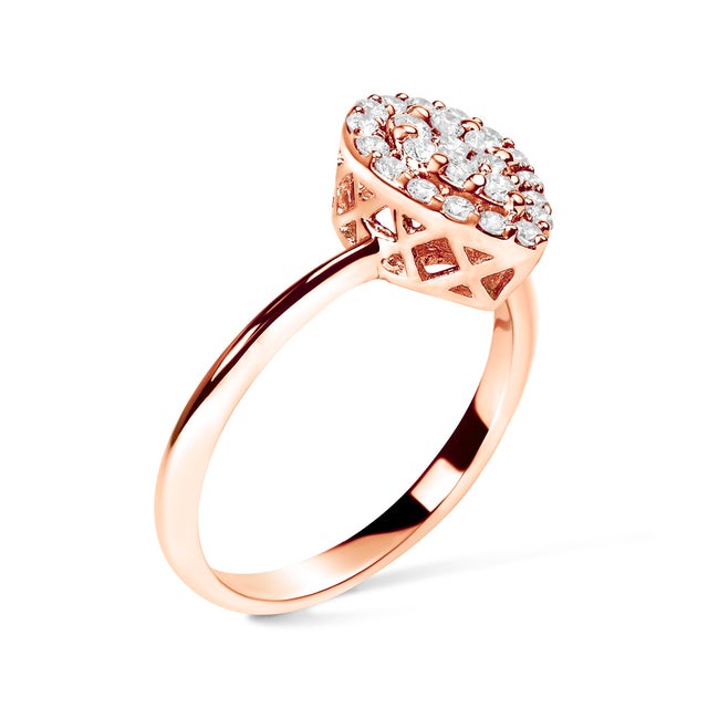 Contemporary 10K Rose Gold 3/8 Cttw Round-Cut Diamond Pear Promise Ring (I-J Color, I2-I3 Clarity) - Size 6 For Sale - Image 3 of 7