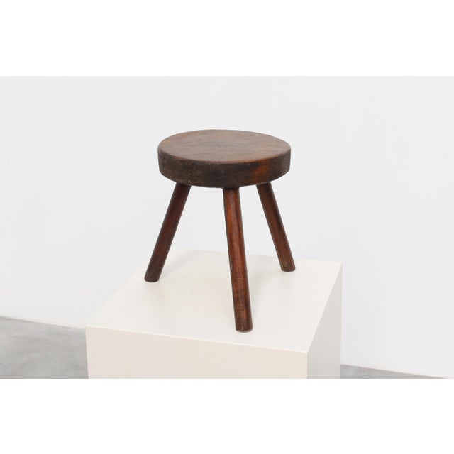 Rustic Oak Wooden Tripod Stool, France, 1890s For Sale - Image 11 of 13
