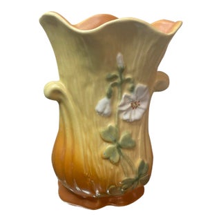 Gorgeous 1930 Weller Usa 8” Roba Vase With High Relief Florals For Sale