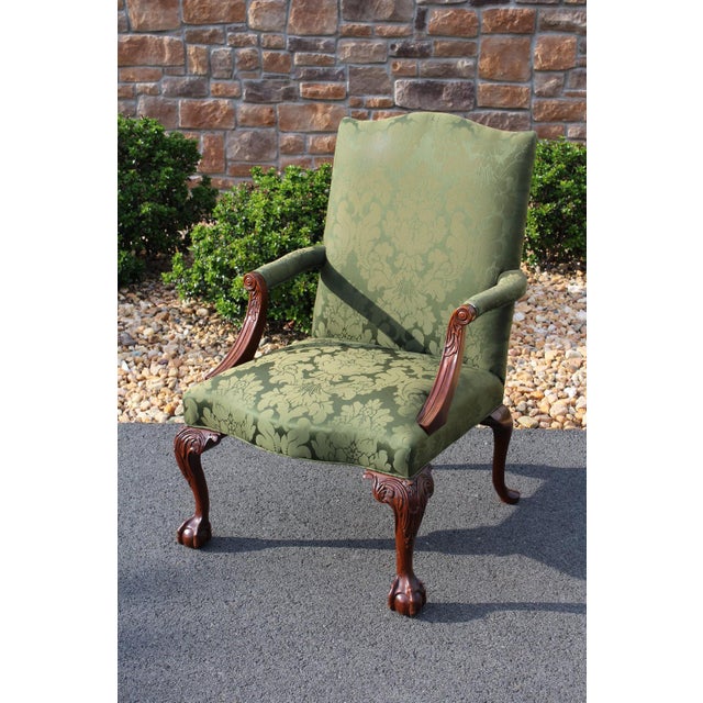 Southwood Mahogany Library Chair With Green Silk Upholstery For Sale - Image 18 of 18
