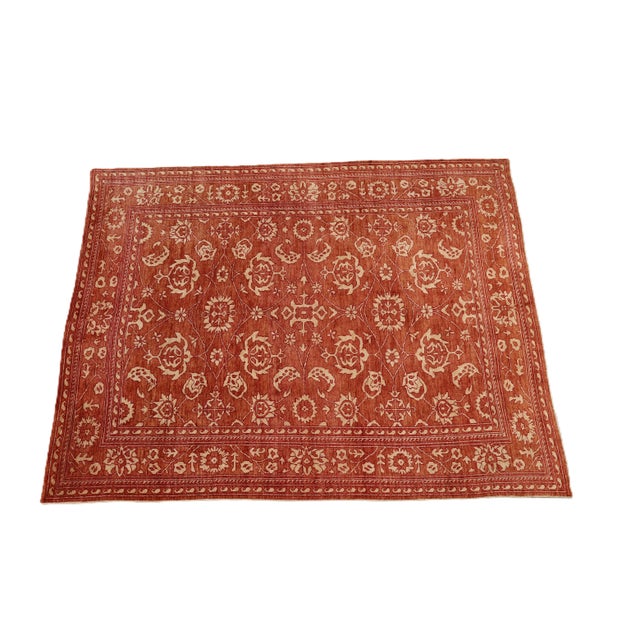 Textile 10x13 Terra Cotta Floral Oushak Rug | 9'11"x12'11" Ivory Wool Afghan Hand-Knotted For Sale - Image 7 of 11