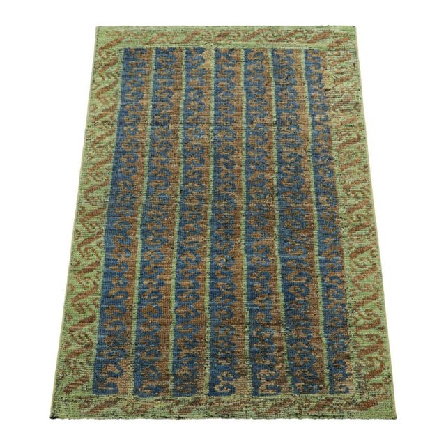 2010s Rug & Kilim’s Tribal Rug in Blue, Green, and Brown Geometric Patterns For Sale - Image 5 of 7