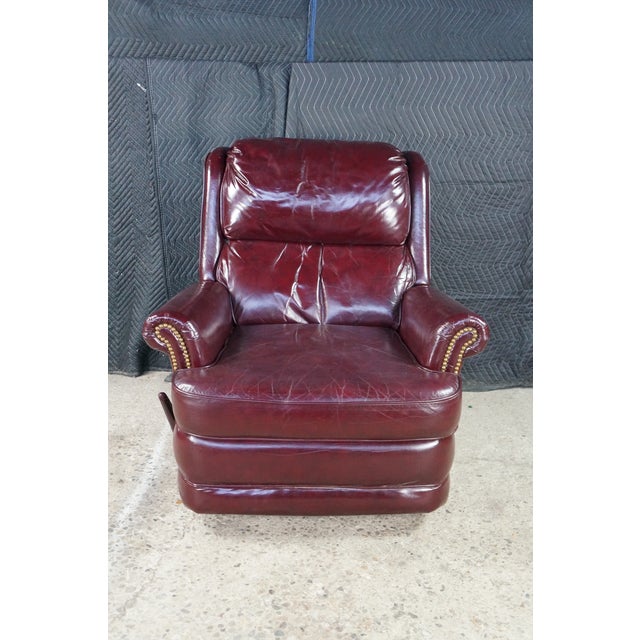Animal Skin 1975 Lane Furniture Burgundy Red Oxblood Leather Nailhead Reclining Armchair For Sale - Image 7 of 18