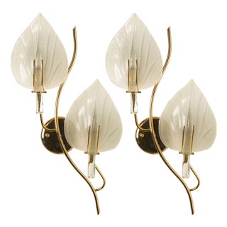 Murano Glass and Brass Leaves Wall Sconces, Italy, 1960s, Set of 2 For Sale