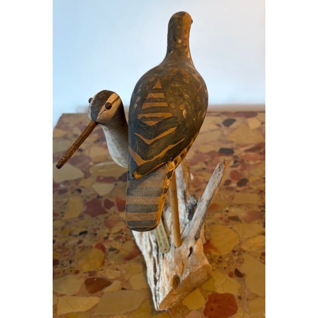 Late 20th Century Vintage Hand Carved and Painted Wooden Shorebirds, Folk Art, Signed Wek For Sale - Image 5 of 7