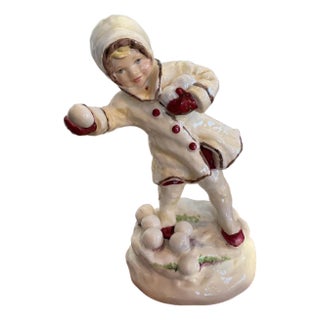 Vintage Royal Worcester December Figure 3458 F C Doughty Child Snowball England For Sale