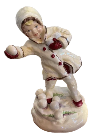 Vintage Royal Worcester December Figure 3458 F C Doughty Child Snowball England
