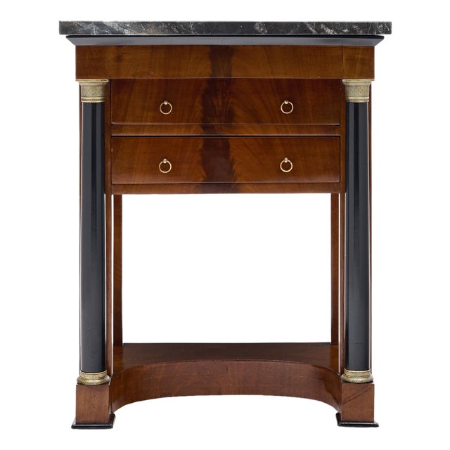 French Empire Mahogany Side Table With Ebonized Columns and Black Marble, Circa 1810 For Sale