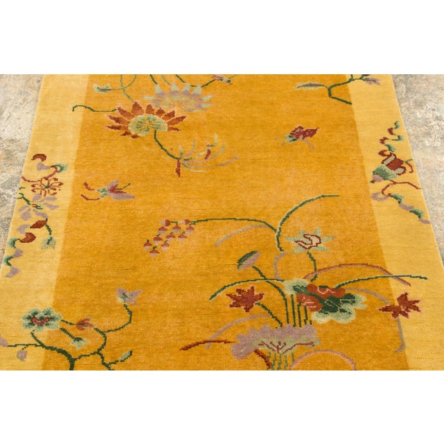 Contemporary Chinese Deco Style Gold & Coral Wool Runner by Rug & Kilim, India For Sale In New York - Image 6 of 9