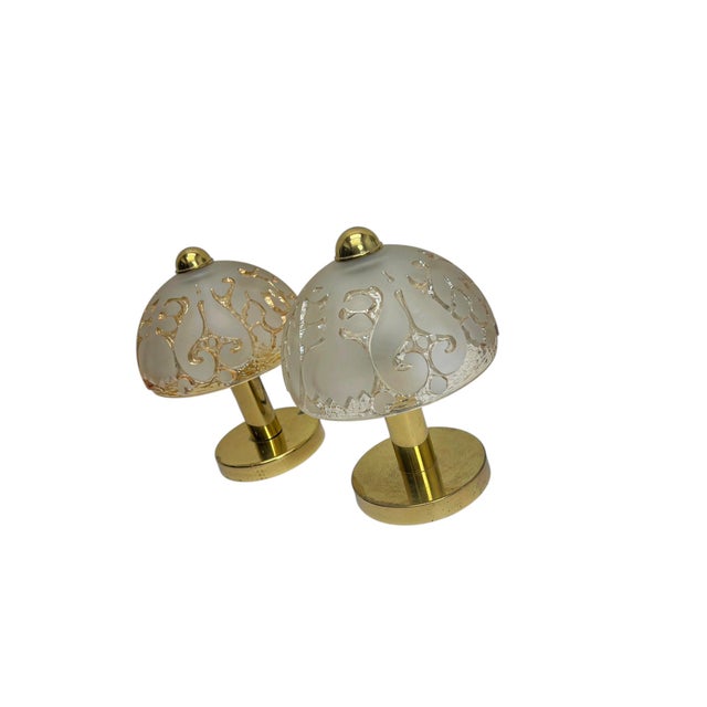 Metal Brass and Relief Glass Mushroom Table Lamps from Peill & Putzler, 1970s, Set of 2 For Sale - Image 7 of 12