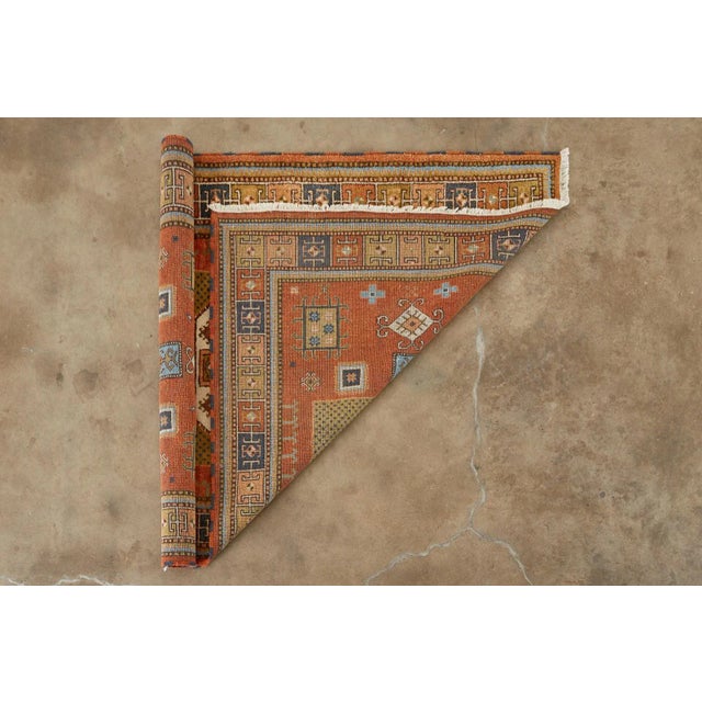 Tribal Pumpkin Orange Vintage Caucasian Kazak Rug For Sale - Image 12 of 13