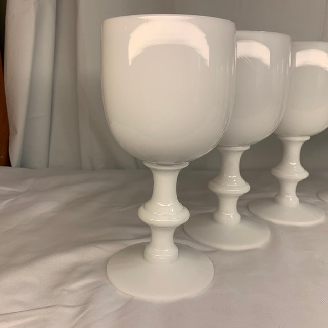 1940s 1930s French Portieux Vallerysthal White Opaline Water Goblets 6.5” - Set of 7 For Sale - Image 5 of 9