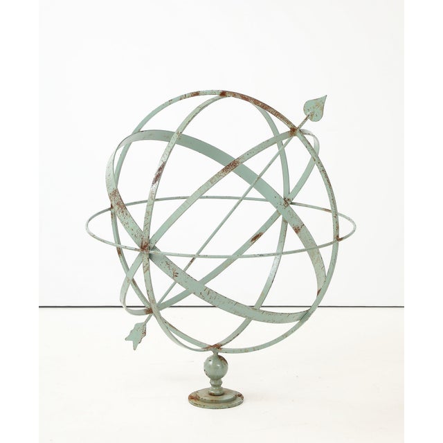 Green Celadon Painted English Mid-20th Century Iron Armillary For Sale - Image 8 of 15