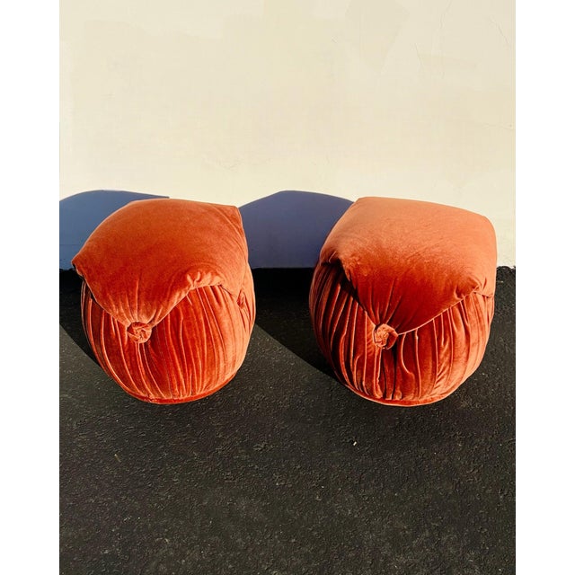 Art Deco 1960s Newly Reupholstered Mohair Tiered Pouf Footstools Vintage - Set of 2 For Sale - Image 3 of 8