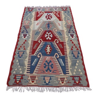 1990s Scandinavian Red Geometric Kelim Rug For Sale