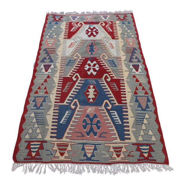 1990s Scandinavian Red Geometric Kelim Rug For Sale