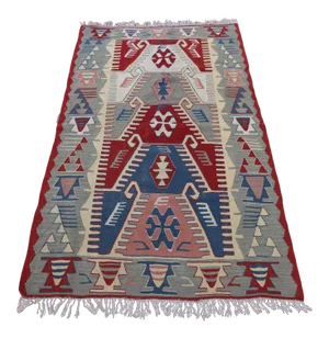 1990s Scandinavian Red Geometric Kelim Rug