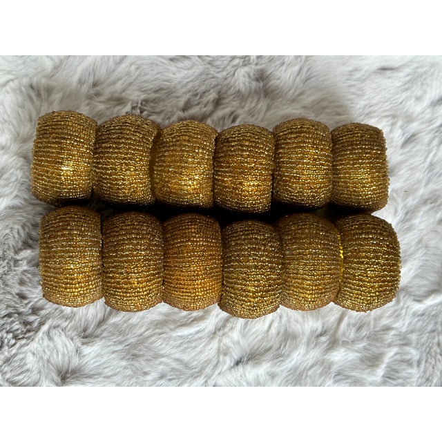 Plastic Late 20th Century Gold Beaded Napkin Rings- Set of 12 For Sale - Image 7 of 8