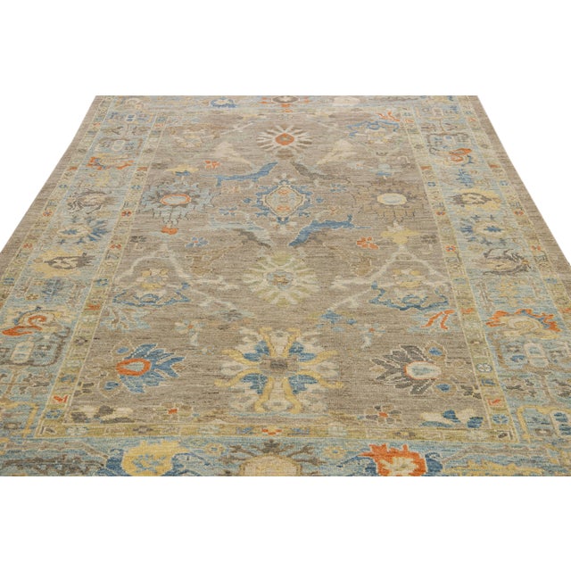 2010s 6 X 10 Modern Hand-Knotted Sultanabad Brown Wool Rug With Floral Design For Sale - Image 5 of 13