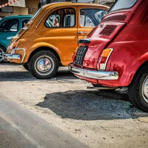 2019 “Red & Yellow Fiat 500” Contemporary Color Photography, Metal Digital by Maria Grazia Facciolà