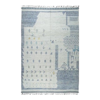 12x15 Ivory Hand-Knotted Wool Abstract Village Motifs Tribal Modern Carpet Rug For Sale