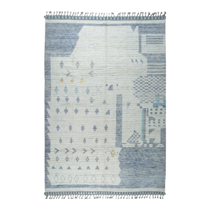 12x15 Ivory Hand-Knotted Wool Abstract Village Motifs Tribal Modern Carpet Rug