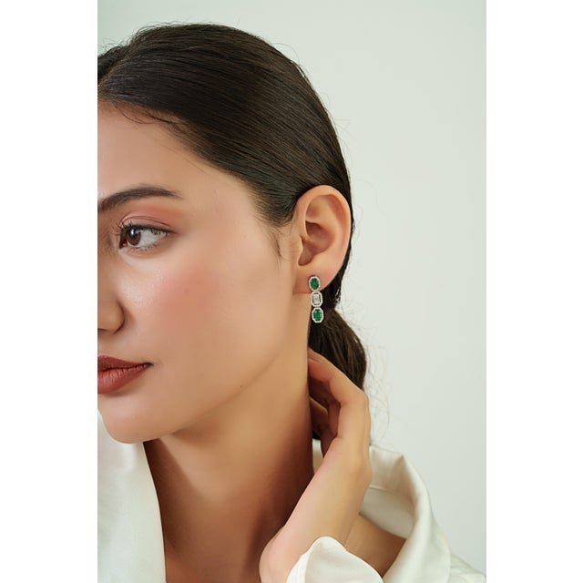 Not Yet Made - Made To Order Art Deco-Inspired 1.66ct Emerald & Baguette Diamond Drop Earrings 14k Gold- 2 Pieces For Sale - Image 5 of 11