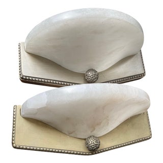 Art Deco Wall Lamps in Silver-Plated Bronze and Alabaster in the style of Jacques-Emile Ruhlmann, France, 1990s, Set of 2 For Sale