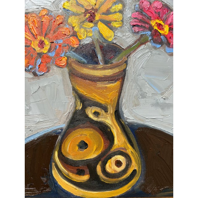 Contemporary Contemporary Original Alexandra Brown Modernist Still Life Oil Painting With Israeli Wedding Vase Vintage Frame For Sale - Image 3 of 4