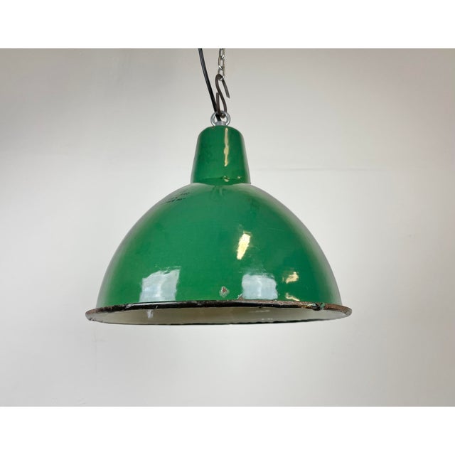 Industrial Green Enamel Factory Lamp from Polam, 1960s For Sale - Image 6 of 14