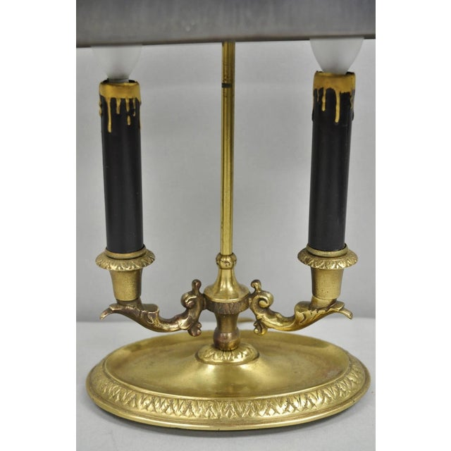 Mid 20th Century Vintage French Empire Tole Metal Oval Shade Small Brass Bouillotte Desk Lamp For Sale In Philadelphia - Image 6 of 12