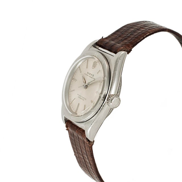 Late 20th Century Vintage Rolex Oyster Perpetual 32mm 3372 Brown Bubble Back Steel Automatic Watch For Sale - Image 5 of 12