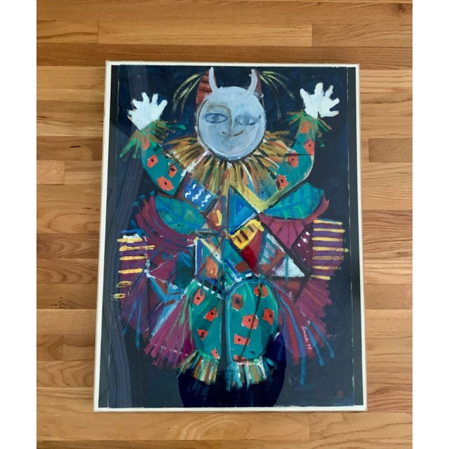 Turquoise Vintage Abstract Figurative Gouache Painting on Paper by Randy Barcelo For Sale - Image 8 of 8