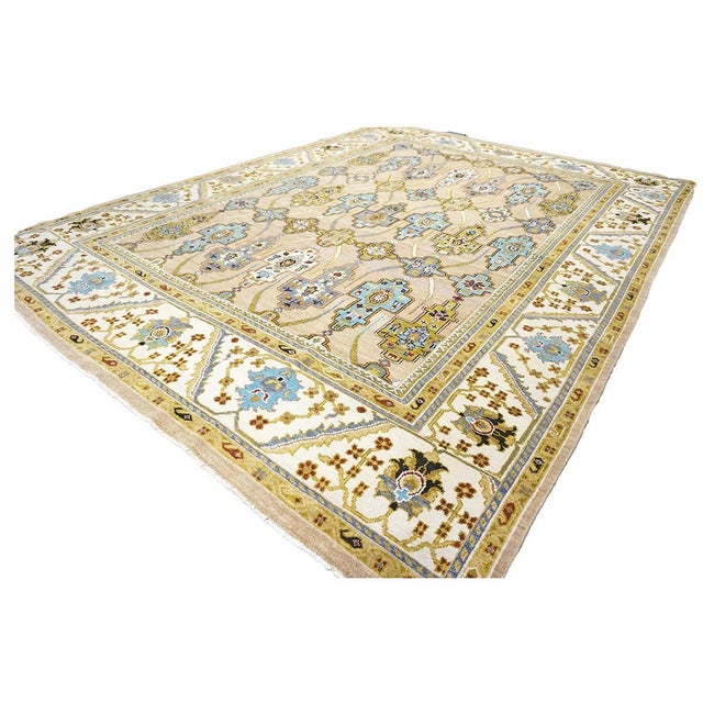 Early 21st Century Afghan Sultanabad Wool 9X12 Tan, Green & Blue Handmade Area Rug #1143689 For Sale - Image 5 of 11