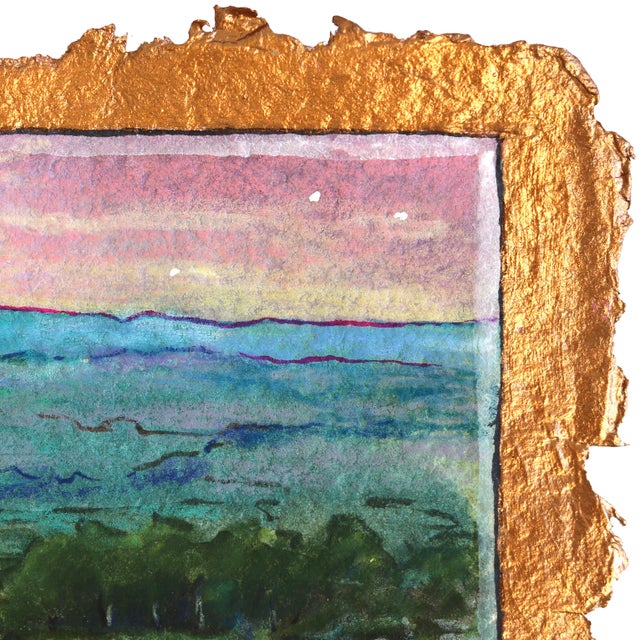 Figurative Twilight Above the Trees - Colorful Landscape Oil Painting on Paper Original Artwork by Michaela Jean For Sale - Image 3 of 6