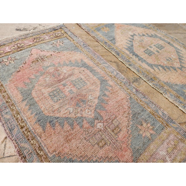 Mid-Century Modern Vintage Nomadic Small Faded Turkish Oushak Rug - Set of Two For Sale - Image 3 of 8