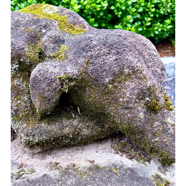 Cast Stone Dog Garden Ornament Statue With Moss Patina Mid 20th Century For Sale - Image 10 of 15