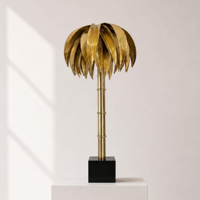 1970s 1970s French Brass Palm Tree Faux Bamboo Table Lamp in Style of Maison Jansen For Sale - Image 5 of 8