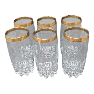 Vintage Pasabahce Set of 6 Gold Rim Glasses Highball Gold Rim