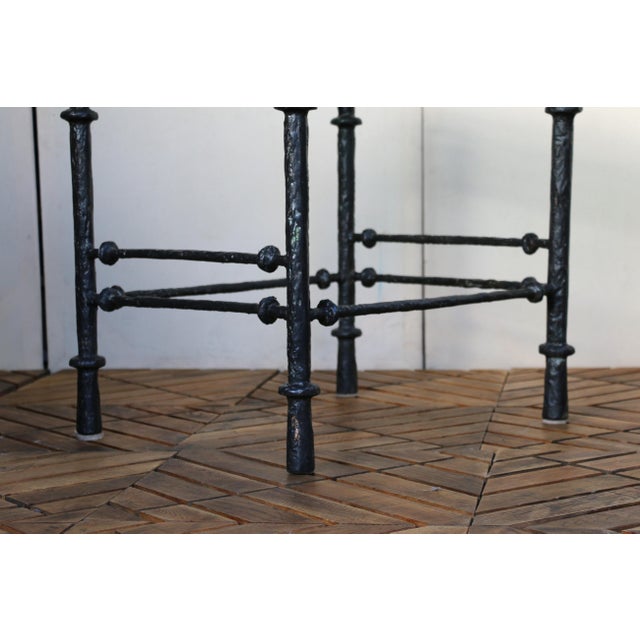 Mid 20th Century Pair of Giacometti Style Sculptural Metal and Glass Side Table For Sale - Image 16 of 18