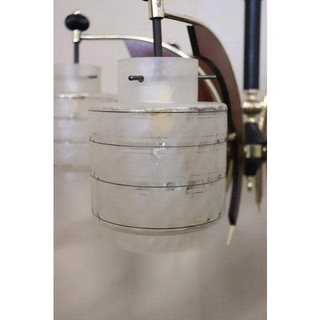 Mid-Century Modern Mid-Century Italian Glass Bowls, Wood, Brass and Black Lacquered Metal Chandelier, 1950s For Sale - Image 3 of 12